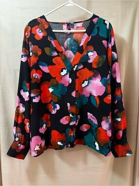 Vero Moda Curve Floral Blouse Plus Size 18 Abstract Print Button Front Red